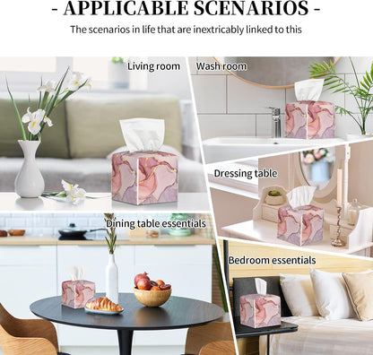 Pink Gold Liquid Marble Tissue Box Cover Square,Modern Marble Texture Tissue Box Holder Waterproof Leather Facial Paper Organizer Dispenser for Bathroom Home Car Nightstand Vanity Desk