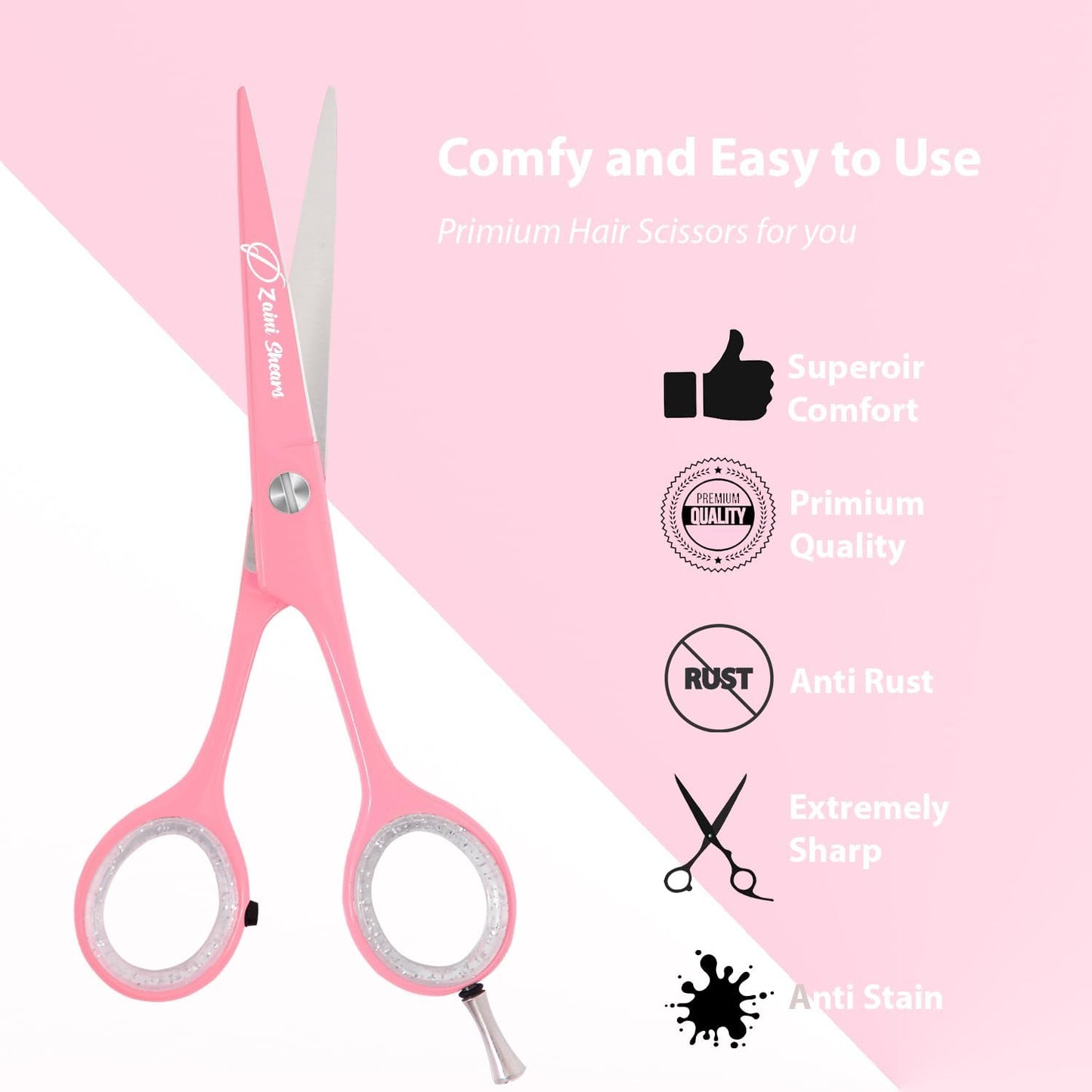 Hair Cutting Scissors Extremely Sharp Right-Hand Razor Edge - 5.5” Overall Length,Made of 420c Japanese Stainless Steel Salon Scissors Professional Barber Haircut Scissors (pink, 5.5'')