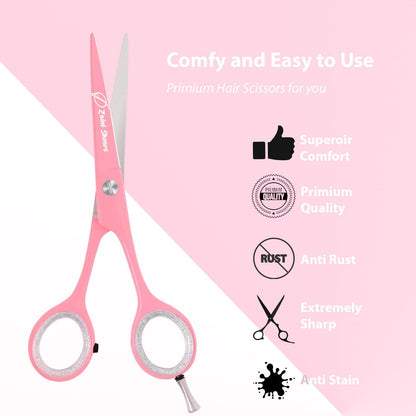 Hair Cutting Scissors Extremely Sharp Right-Hand Razor Edge - 5.5” Overall Length,Made of 420c Japanese Stainless Steel Salon Scissors Professional Barber Haircut Scissors (pink, 5.5'')