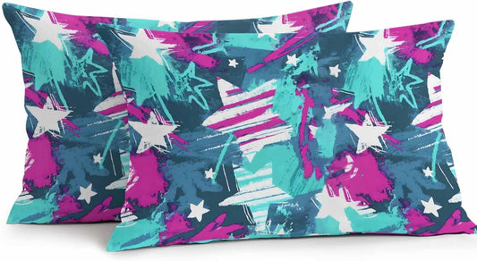 Yukro Abstract White Star Outdoor Waterproof Pillow Covers Pack of 2, Pink Green Ink Splatter Graffiti Modern Throw Pillowcases Decorative Cushion Covers for Garden Patio Tent Sofa Couch, 20x12 inch