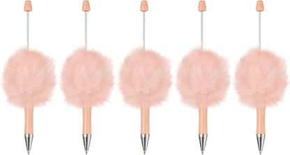 PATIKIL 5Pcs Fluffy Beadable Pens, Plush Fuzzy Plastic Bead Pen Bead Ballpoint for DIY Gift Writing Office Supplies, Light Pink