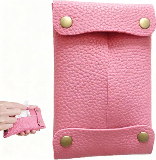 Pocket Tissue Holder for Purse, Soft Tissue Box Reusable Tissue Travel Pouch Paper Box Bag for Face Towels (Pink)