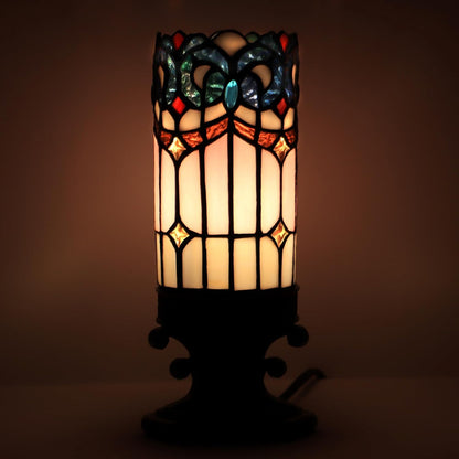 Small Tiffany Lamp Mini Stained Glass Table Lamp Candle Desk Night Light Bronze Resin Base 4" D x 4" W x 10.5" H (Pink Baroque Style)