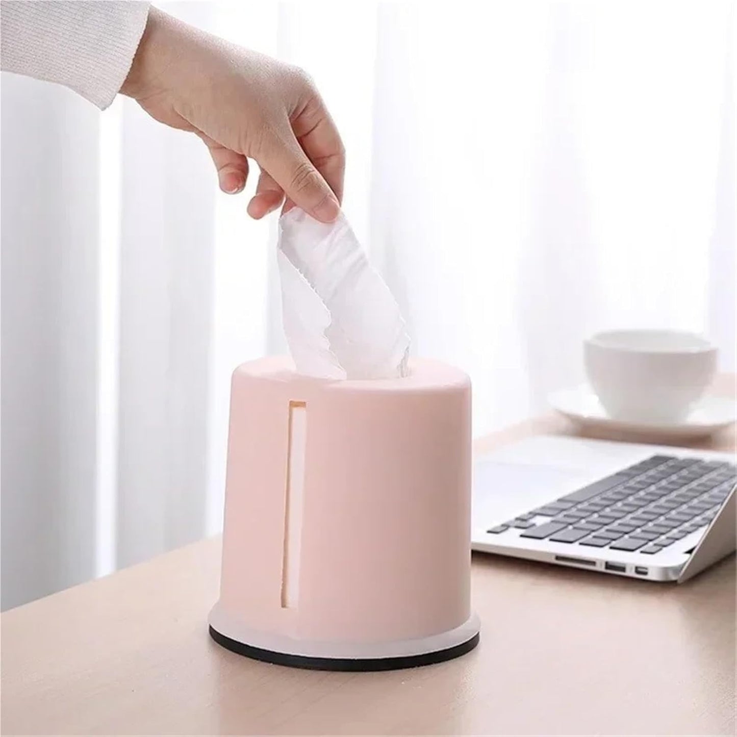 1Pcs Household Solid Color Tissue Box Round Pumping Cylinder Multifunctional Toilet Roll Paper Storage for Bathroom(Pink)