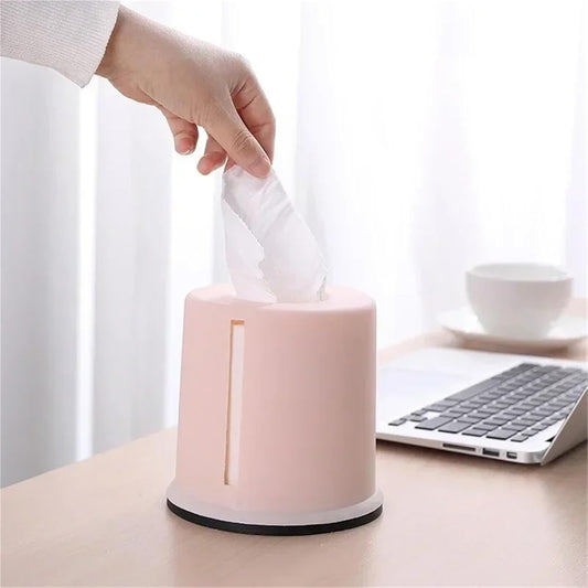 1Pcs Household Solid Color Tissue Box Round Pumping Cylinder Multifunctional Toilet Roll Paper Storage for Bathroom(Pink)