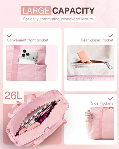 Tote Bag for Women, 26L Capacity Travel Purses Work Bag, Small Zipper Tote Bag for Travel Nurse Gym Teacher