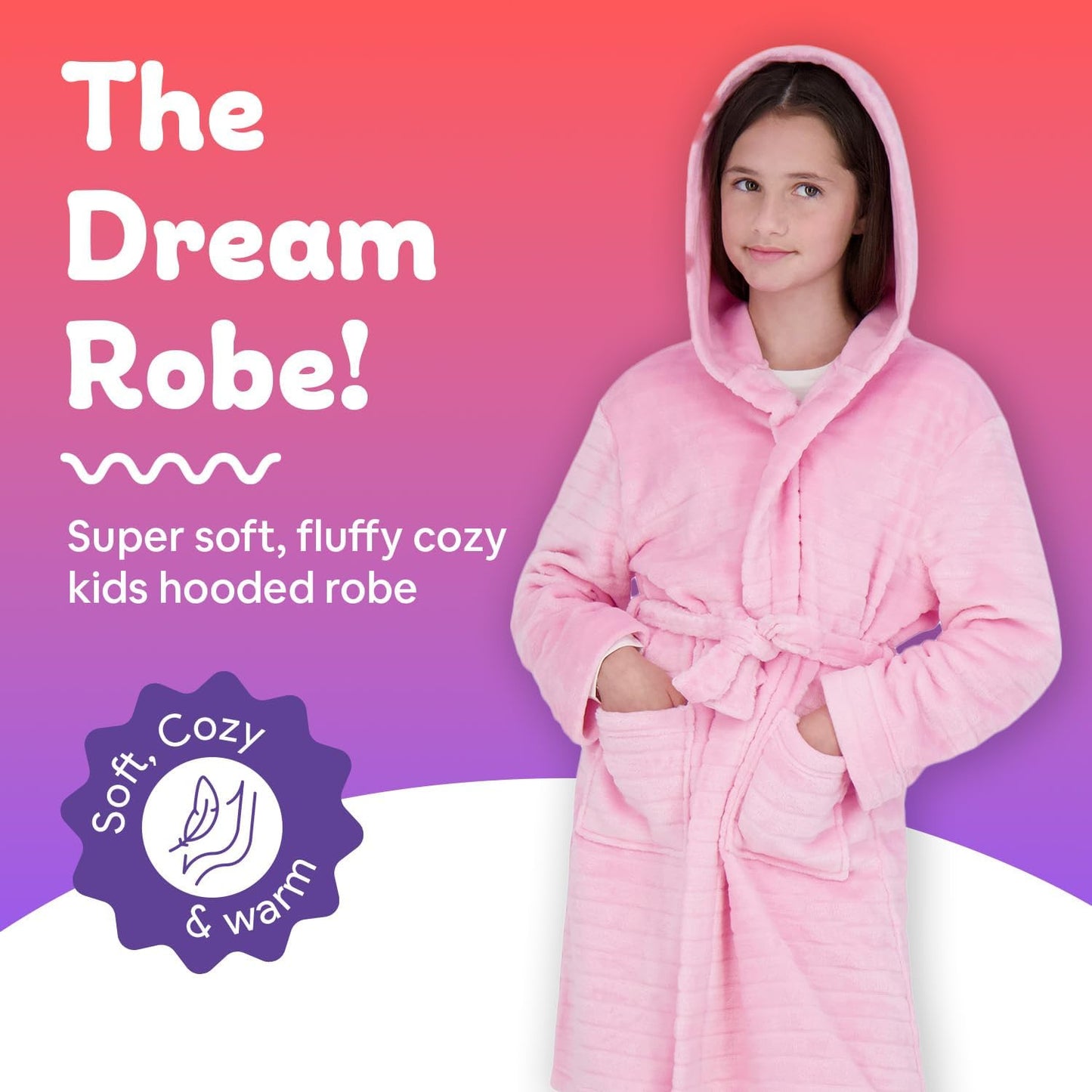 US Angels Plush Robe For Girls- Plush Winter PJ Robe With Pockets, Hoodie & Belt- Ultra-Soft Bathrobe