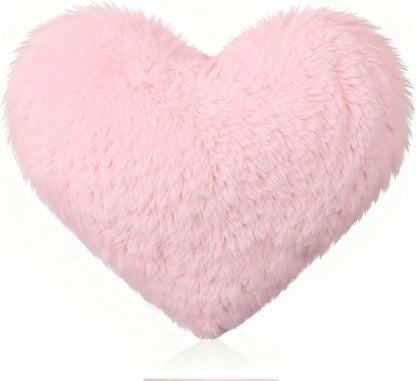 AceOrbit Valentine's Day Heart Mini Pillow 13"x10" Cute Faux Rabbit Fur Decorative Mini Throw Pillow for Bed Couch Cushion Women Valentine's Day Home Decor(Pink)
