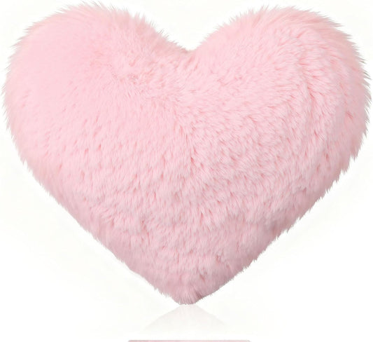 AceOrbit Valentine's Day Heart Mini Pillow 13"x10" Cute Faux Rabbit Fur Decorative Mini Throw Pillow for Bed Couch Cushion Women Valentine's Day Home Decor(Pink)