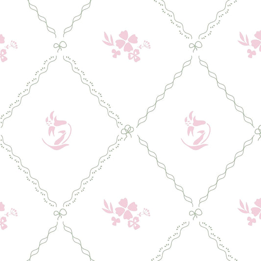 Hopepak Modern Peel and Stick Wallpaper Stripe Floral Wallpaper 17" x 78.7" Pink White Flower Bow Contact Paper Self Adhesive Removable Wall Paper Vinyl for Bedroom Bathroom Cabinets Wall Decor