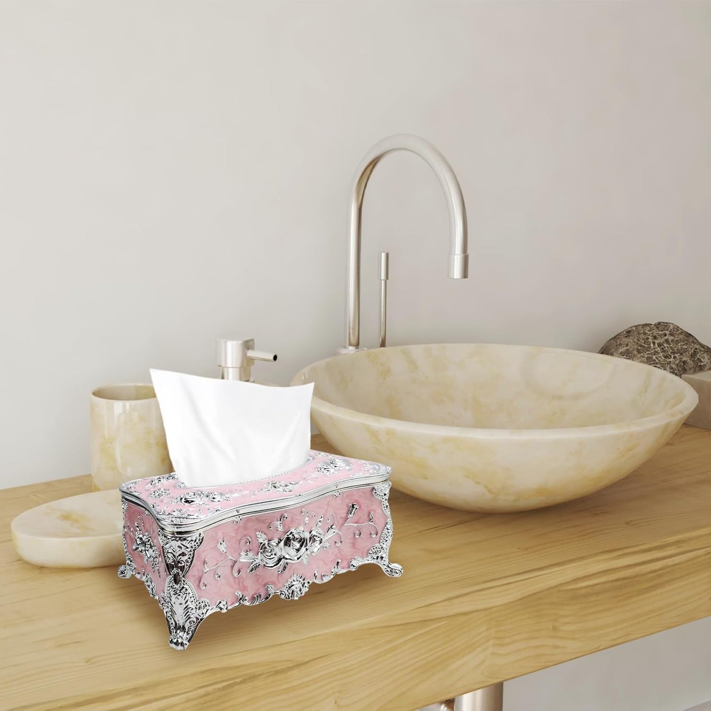 Geesatis Tissue Box Cover, Rectangle Tissue Box Holder, Rectangular Napkin Facial Tissues Holder for Bathroom Toilet Bedroom Living Room Table Desk Office Dresser, 1 Pcs Pink 9.05''x4.93''x3.74''