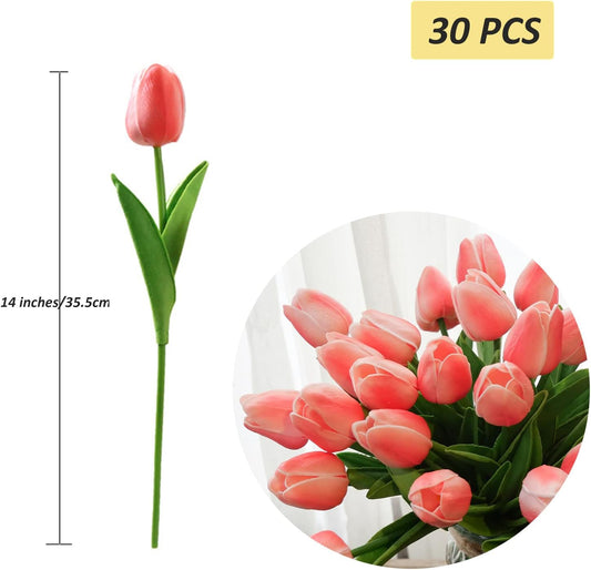 30pcs Real Touch Tulips PU Artificial Flowers, Fake Tulips Flowers for Arrangement Wedding Party Easter Spring Home Dining Room Office Decoration (Peach)