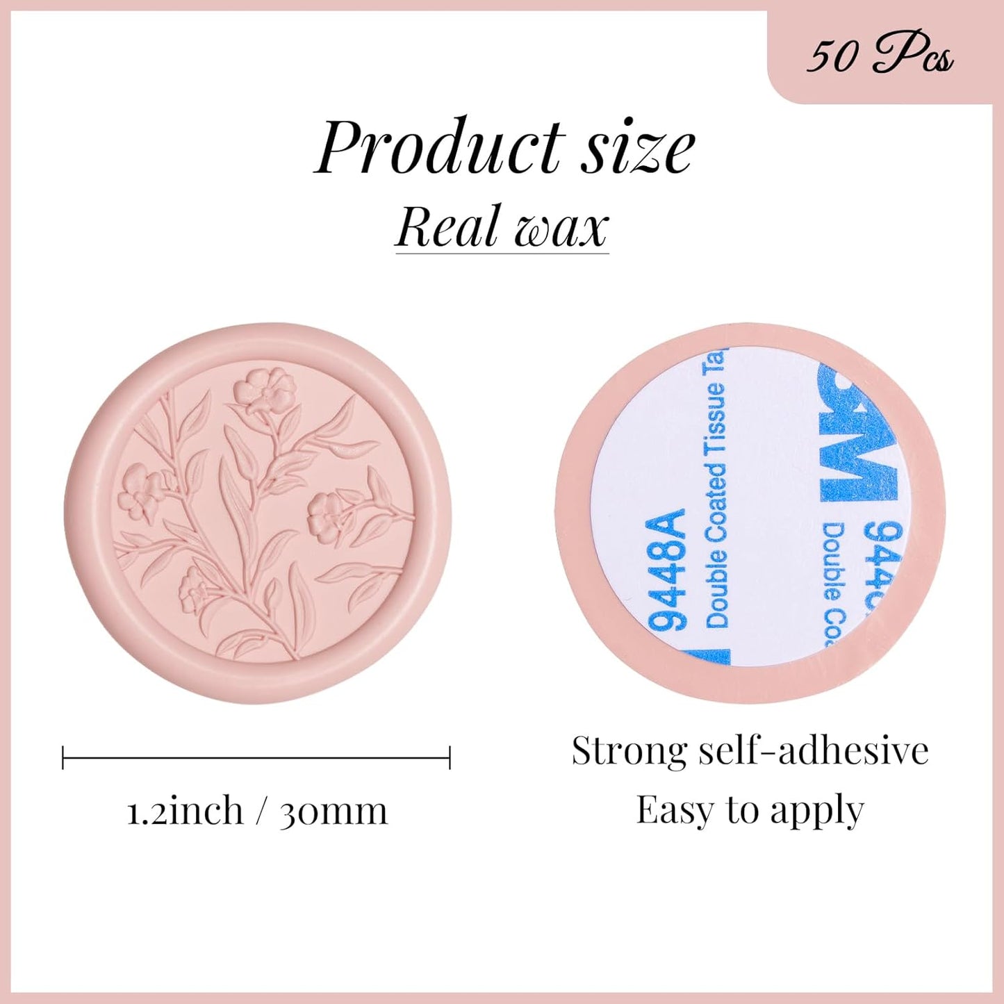 UNIQOOO Wax Seal Stickers - 3D Floral Wedding Invitation Envelope Seal Sticker, 50 Pcs Self- Adhesive Flower Blush Pink Stickers, Perfect for Invitation, Christmas, Gift Wrapping