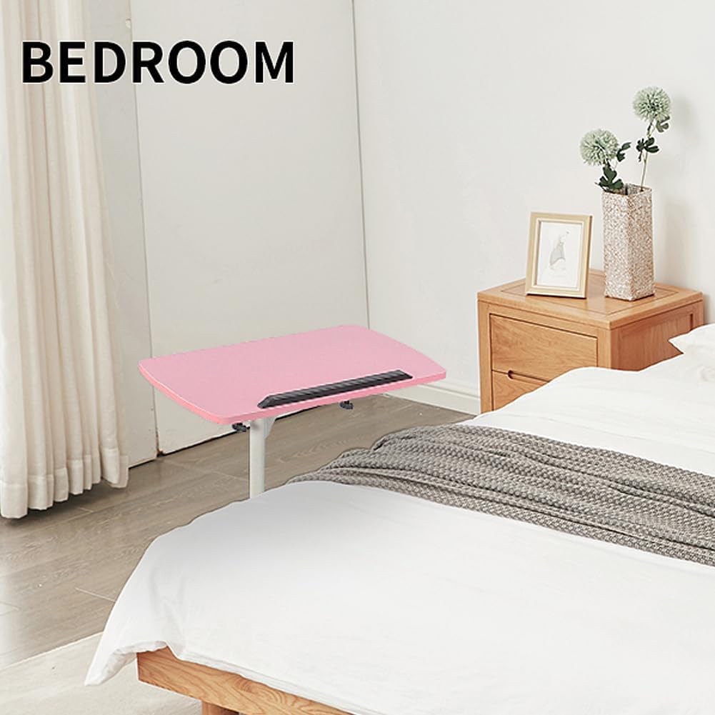 Pink Standing Desk Rolling Adjustable Angle & Height Laptop Desk with Wheels Small Computer Cart Over Bed Table Mobile Laptop Table for Home Office