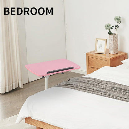 Pink Standing Desk Rolling Adjustable Angle & Height Laptop Desk with Wheels Small Computer Cart Over Bed Table Mobile Laptop Table for Home Office