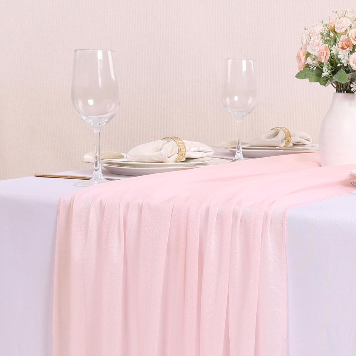 10FT Peach Pink Chiffon Table Runner 30x120 Inches Boho Rustic Sheer Fabric Table Runner for Wedding DecorBridal Shower Birthday Party Decorations