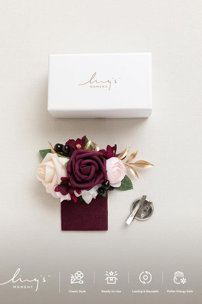 Ling's moment Pocket Boutonniere Single, Boutonniere for Men Groom for Wedding, Prom, Homecoming, Anniversary, Graduation, etc.Marsala Blush, 6" W x 5" H