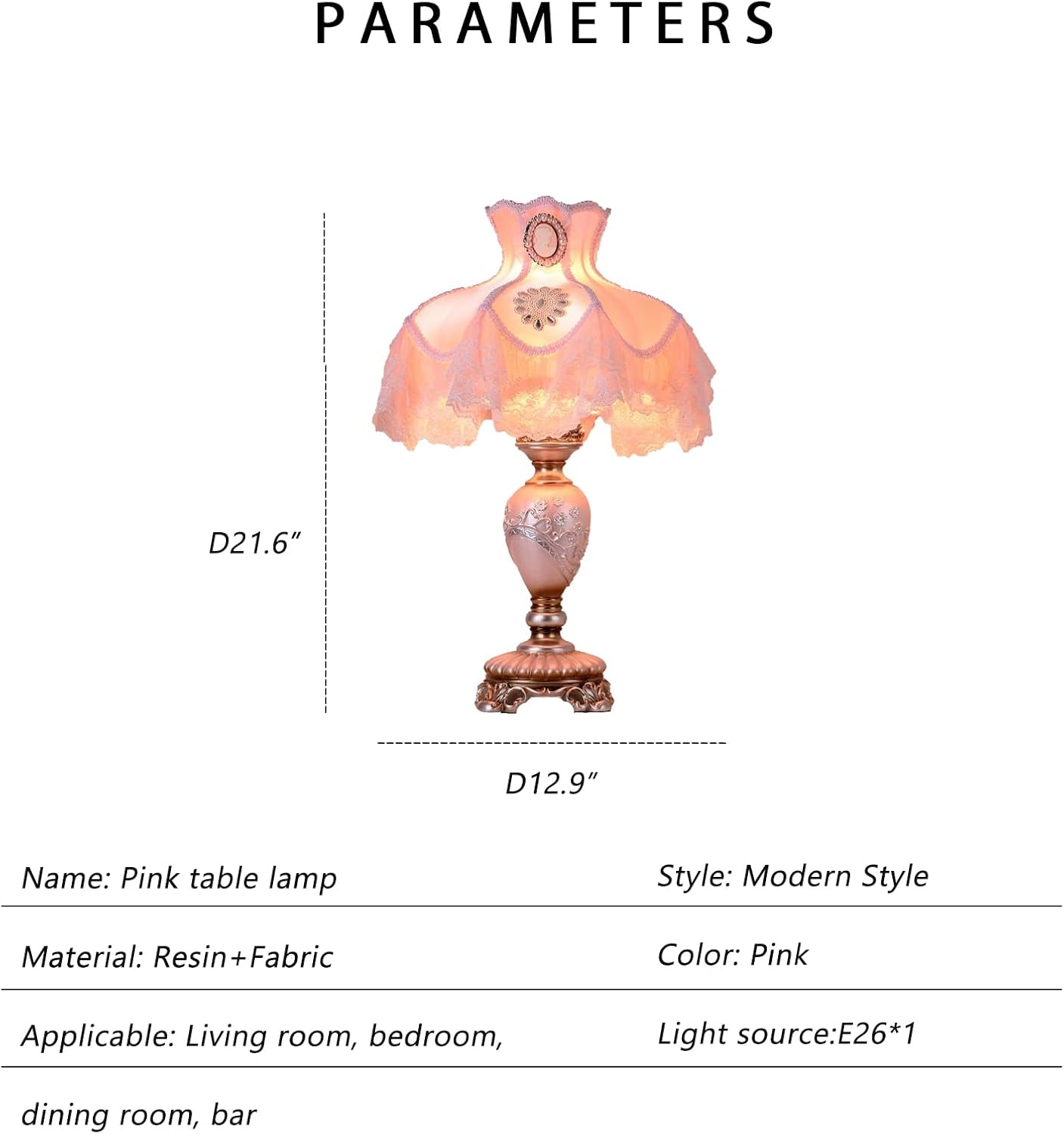 Pink Resin Table Lamp European Princess Desk Light Cerative Lace Fabric Lampshade with Resin Lamp Body Beside Lamp for Bedroom Living Room Study Room Nursery Room