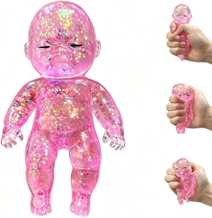 Shiny Baby Doll Soft Rubber Stress Relief Toy – Glowing Stress Ball – Cute Maltose Doll – Stress Relief Toy for Teens and Adults; Party Gift; Soft Toy for Anxiety Relief (Pink)