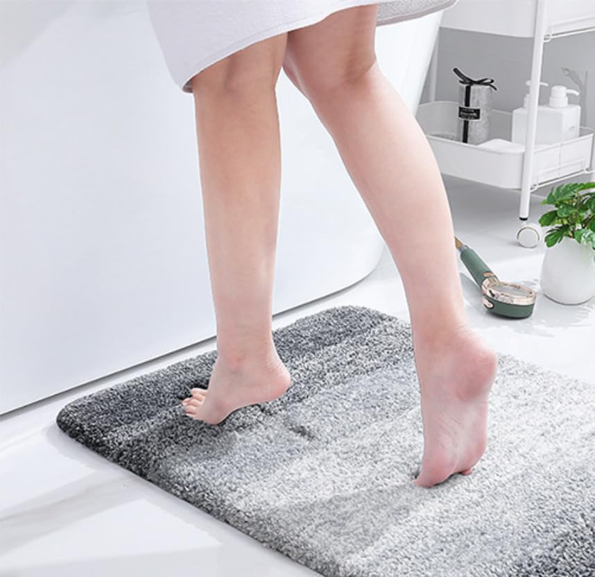 Non-Slip Bath Mat, Absorbent Striped Bathroom Rug, Soft Thick Floor Mat for Bathroom and Bedroom, (Pink, 51x76cm)