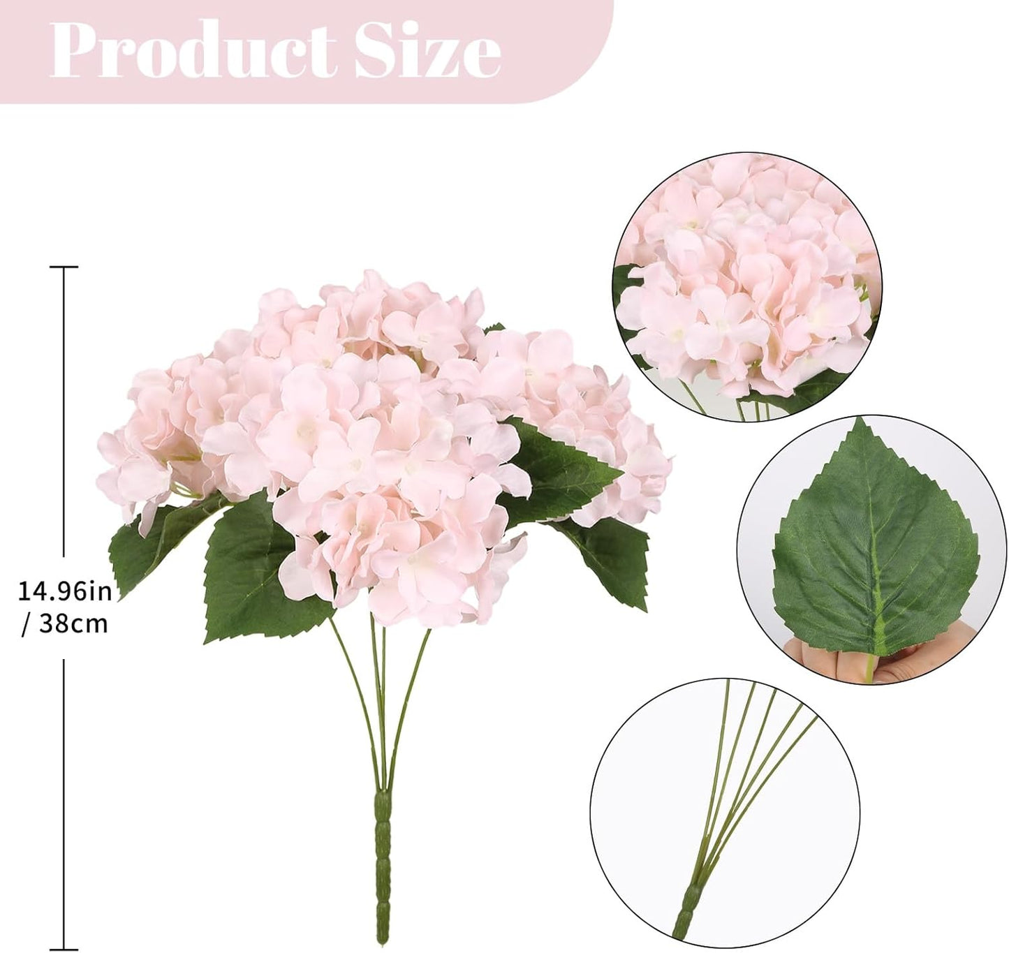 4 Bundles Light Pink Artificial Hydrangeas Flowers Outdoors UV Resistant Faux Silk Flowers for Balcony Window Box Front Door Porch Yard Home Garden Wedding Decor (Light Pink)