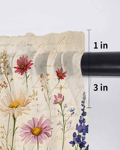 Botanical Floral Sheer Curtains for Bedroom Living Room Window Tier Curtain 24 Inch Length, Retro Purple Pink Yellow Wildflowers Rod Pocket Voile Drapes Kitchen Curtains Small Half Window 2 Panels