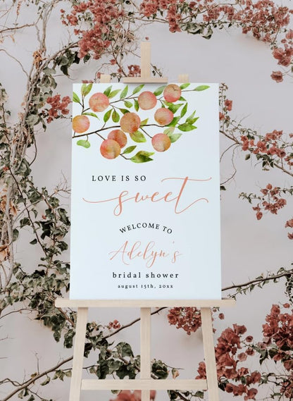 Personalized Peach Welcome Sign, Love Is So Sweet Bridal Shower Sign, Peach Bridal Shower Decor, Elegant Peach Themed Party Sign, Custom Bridal Shower Sign, Welcome Sign For Party, Custom Wedding Shower Sign