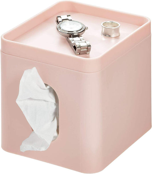 IDesign Facial Tissue Box Cover for Bathroom and Vanity Countertops, 6.1" x 5.15" x 5.4", The Cade Collection, Blush