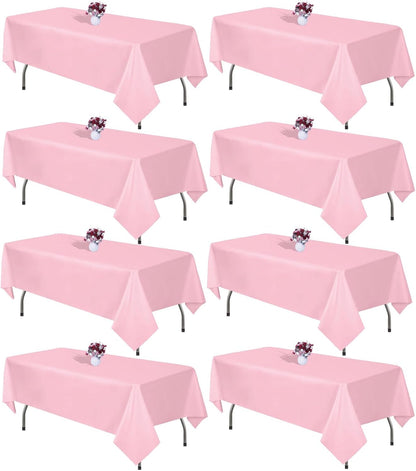 8 Packs Pink Tablecloth 60x102 Inch Rectangular Table Cloth for 6 Foot Rectangle Tables, Wrinkle Resistant Polyester Tablecloth Washable Table Covers for Wedding Party Buffet Dining