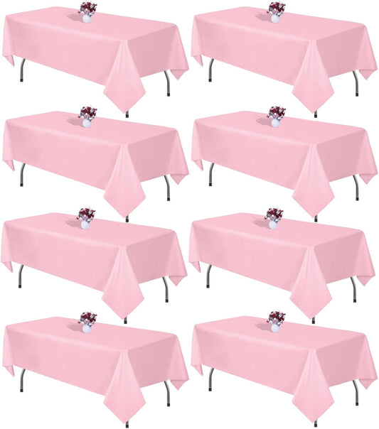 8 Packs Pink Tablecloth 60x102 Inch Rectangular Table Cloth for 6 Foot Rectangle Tables, Wrinkle Resistant Polyester Tablecloth Washable Table Covers for Wedding Party Buffet Dining