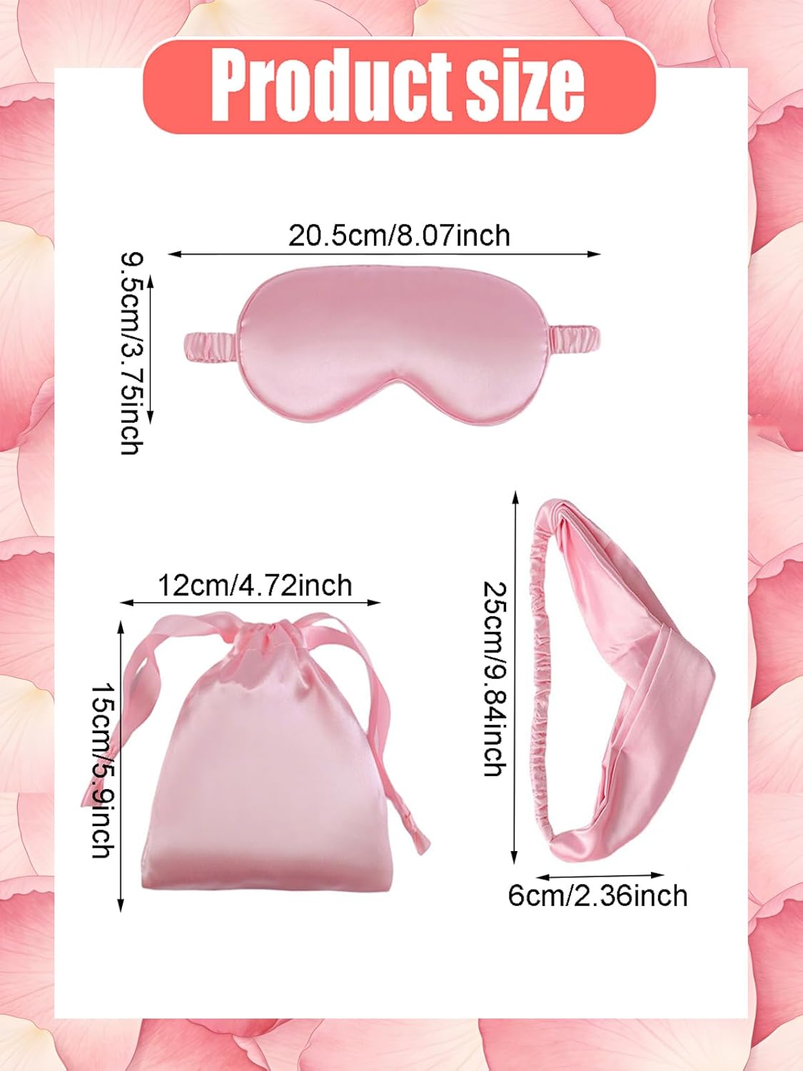 5 Pieces Silk Sleep Masks, Satin Eye Mask Set with Scrunchies, Headband, Pouch Bags & Earplugs, Soft Silky Eyes Cover Sleeping Eye Mask for Women Girl Birthday Bridesmaid Gifts (Pink)