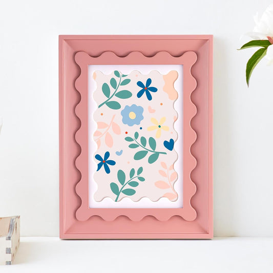 Vicenpal 1 Pack Colorful Scalloped Picture Frames 4 x 6 Inch Cute Curved Aesthetic Picture Frames for Desktop Display Home Decor Family Friends Wedding Graduation Gifts (Pink)