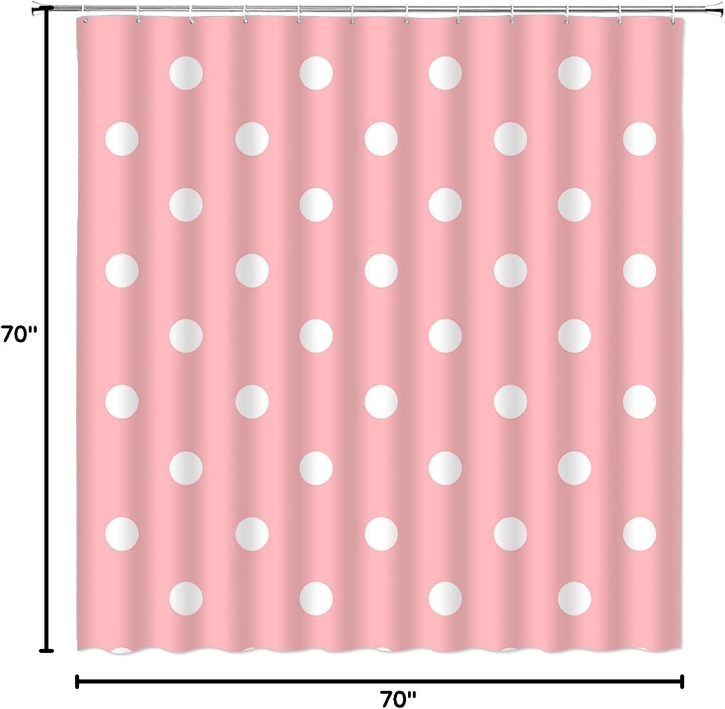 Polka Dot Shower Curtain Pink White Geometric Polka Dot Cute Girl Modern Home Fabric Bathroom Curtains Decor Set Include Hooks,70" WX70 H