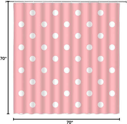 Polka Dot Shower Curtain Pink White Geometric Polka Dot Cute Girl Modern Home Fabric Bathroom Curtains Decor Set Include Hooks,70" WX70 H