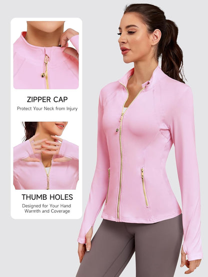 VUTRU Women Athletic Jacket Fitted Workout Running Zip Up Track Coat Layer with Thumb Holes Pockets for Yoga Gym Travel