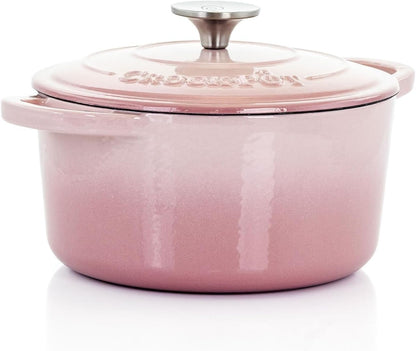 3 Quart Enameled Cast Iron Dutch Oven with Lid – Round Mini Casserole Pot with Self-Basting Cover & Stainless Steel Knob, Even Heat Distribution for Braising, Baking & Simmering (Pink, 3 Quart)