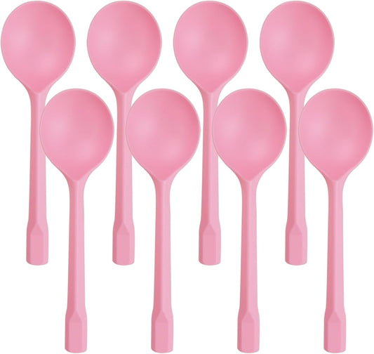 Pack of 100 Pink Extra-Heavy Weight Disposable Plastic Spoons Disposable Flatware Silverware for Soup Dessert Ice Cream Take Out Spoon