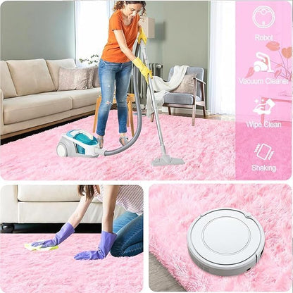 Pink Rugs for Bedroom Girls：ZJYeRug 4x6 Soft Shaggy Fluffy Area Rug Washable Non-Slip Fuzzy Plush Thick Small Rugs for Living Room，No Shedding Cute Indoor Carpet for Kid Nursey Dorm Home Decor