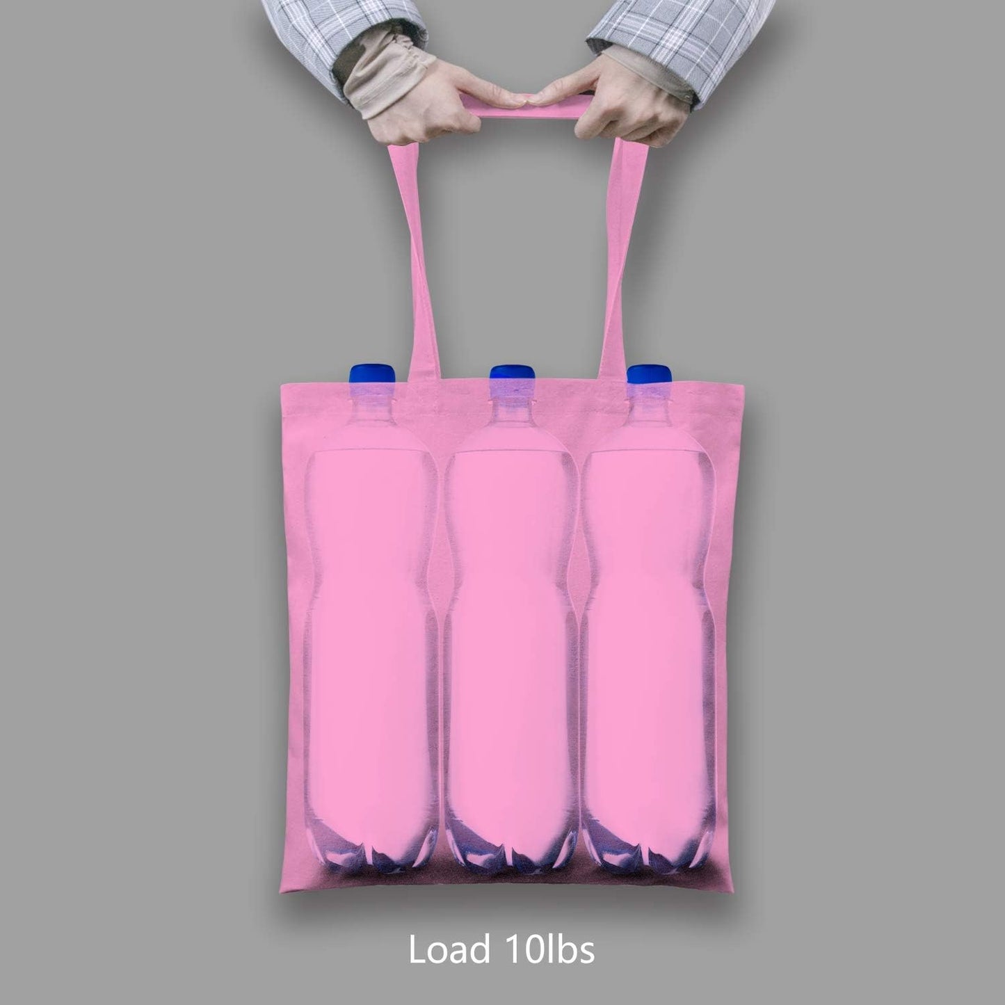 TOPDesign 12-Pack Economical 16"x15" Baby Pink Cotton Tote Bag, Lightweight Medium Reusable Grocery Shopping Cloth Bags, Suitable for DIY, Advertising, Promotion, Gift, Activity