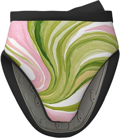Watercolor Light Pink Green Swirl Marble Mini Silicone Oven Mitts Heat and Slip Resistant Kitchen Mittens,Short Oven Gloves for Safe Cooking Baking & Grill,5.9"X5.9"