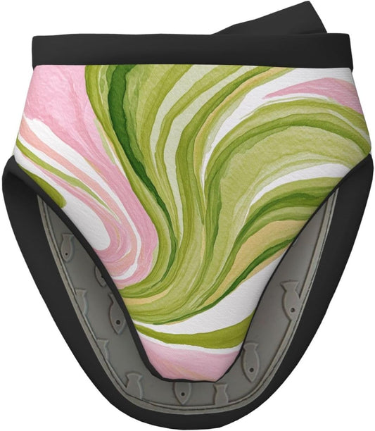 Watercolor Light Pink Green Swirl Marble Mini Silicone Oven Mitts Heat and Slip Resistant Kitchen Mittens,Short Oven Gloves for Safe Cooking Baking & Grill,5.9"X5.9"