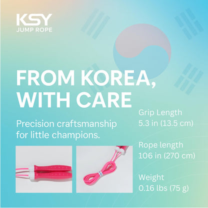 KSY Kids Jump Rope (Crystal Series) – Durable PVC Jump Rope for Kids Ages 6-12 – Lightweight, Adjustable, and Tangle-Free – Made in Korea