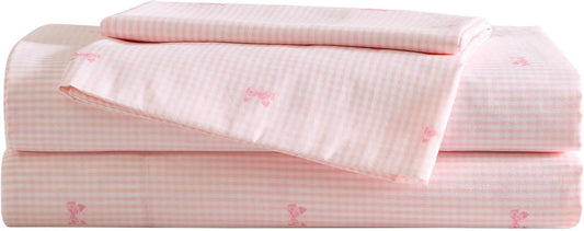 Laura Ashley Kids - Queen Sheet Set, Soft & Wrinkle-Resistant Toddler Bedding Set, Deep Pockets, Girl Bed Sheets with Matching Fitted Sheet & Pillowcases (Tiny Bows Pink)