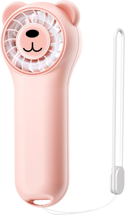 Portable Handheld Fan, Cute Bear Mini Fan with 11000 RPM High Speed, Rechargeable Personal Fan with 4 Speeds, Pocket Small Fan for Travel, Makeup, Lash, Gifts for Women Girl - Pink