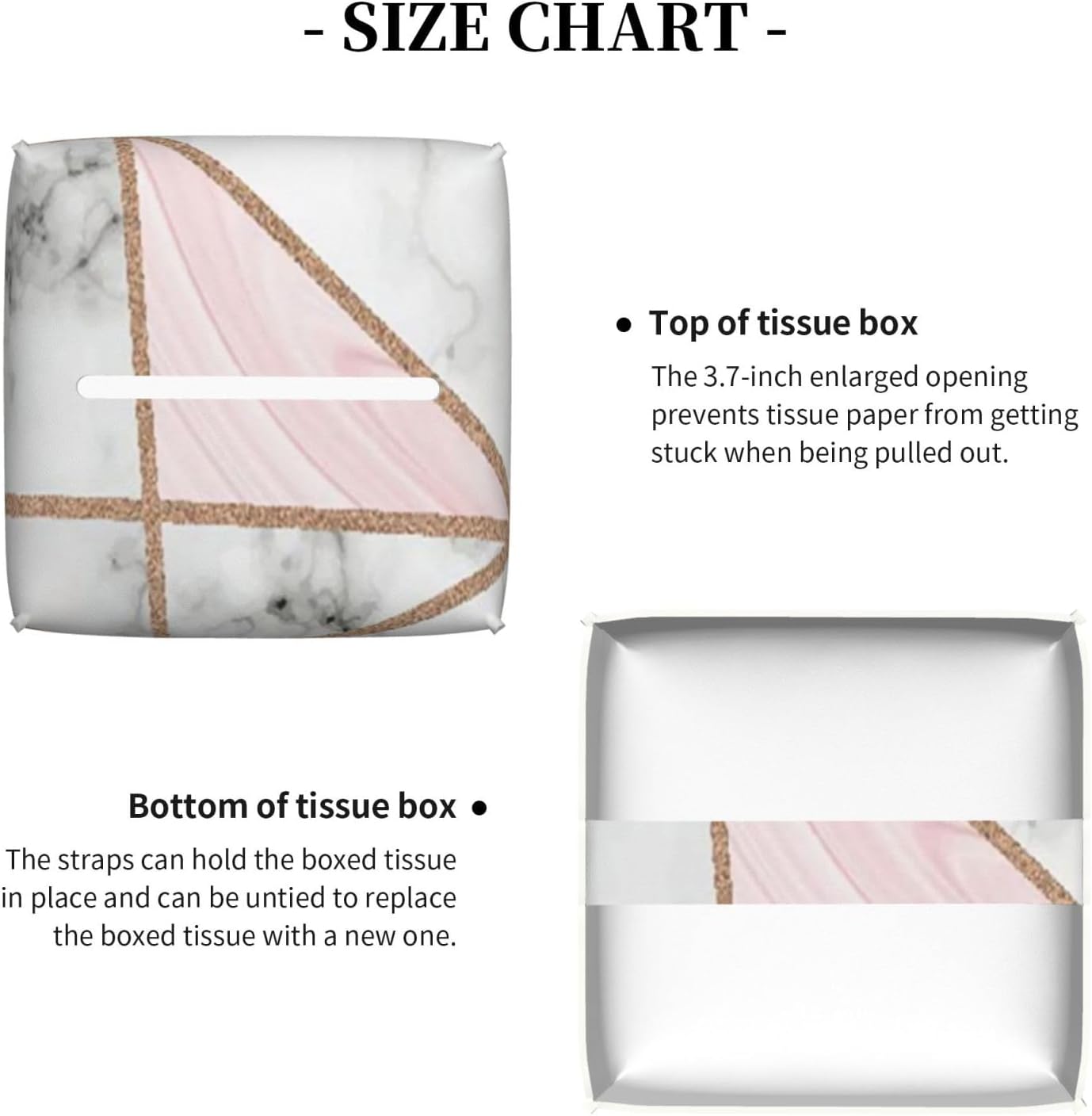 Square Tissue Box Cover, Geometric Marble Pink Stripes Surface Blocks Cracked Pattern Lines PVC Cube Holder with Bottom-Loading for Bathroom, Kitchen & Office