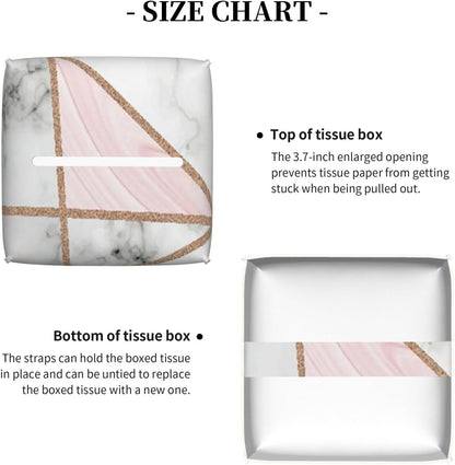 Square Tissue Box Cover, Geometric Marble Pink Stripes Surface Blocks Cracked Pattern Lines PVC Cube Holder with Bottom-Loading for Bathroom, Kitchen & Office