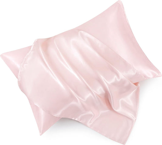 Blush Pink Satin Pillowcase Standard Set of 2 with Envelope Closure，Blush Pink Silk Pillowcase for Hair and Skin (20x26)