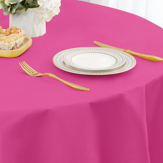 homing Round Vinyl Tablecloth, Waterproof Spillproof Plastic Flannel Backed Table Cloth, Wipe Clean Table Cover for Dining, Buffet Parties and Camping (Rose Pink, 60")