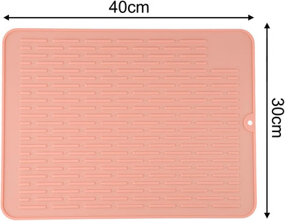Silicone Dish Drying Mat for Kitchen Counter, Non-Slip Sink Liner with Raised Stripes, Heat Resistant & Easy to Clean, Large 15.75x11.81 Inch Draining Pad(Pink)