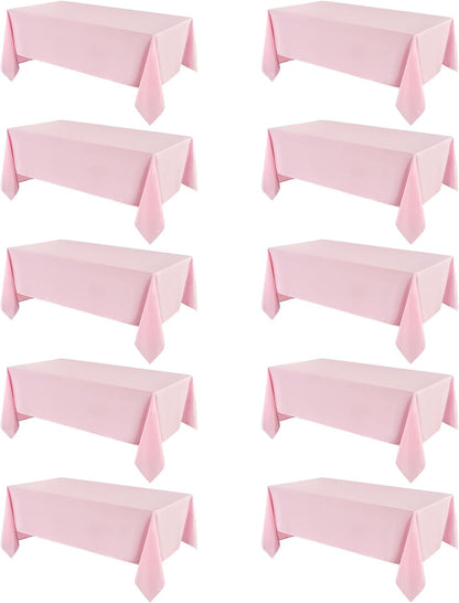 VidaFete Tablecloth 10 Pack 90 * 132inch Rectangle Table Cloth Polyester, Stain Wrinkle Resistant Polyester Dining Table Cover for Kitchen Dinning Party Wedding Rectangular Buffet Decoration(Pink)